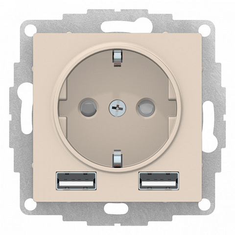 Systeme Electric AtlasDesign Бежевый SO + USB Розетка A+A, 5В/2,4А, 2х5В/1,2А, механизм