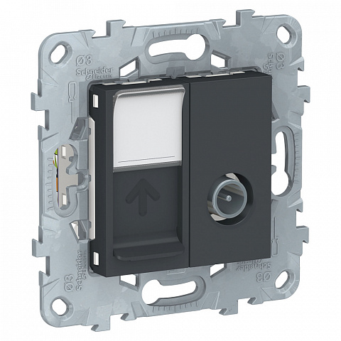 Schneider Electric Unica New Антрацит Розетка TV одиночная + комп. RJ45 кат.6 UTP, 1 модуль