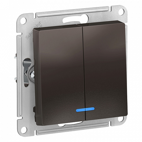 Systeme Electric AtlasDesign Мокко Выключатель 2-клавишный с подсветкой, сх.5а, 10АХ, механизм