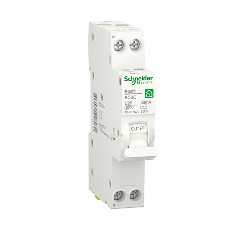 Schneider Electric RESI9 Автоматический выключатель дифференциального тока (ДИФ) 1P+N С 20А 6000A 30мА 18mm тип AC