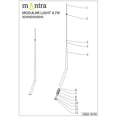 Подвесной светильник Mantra 9354+9235 (1L)