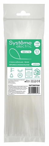 Systeme Electric Стяжка кабельная 300х7.6 Белая (100шт)