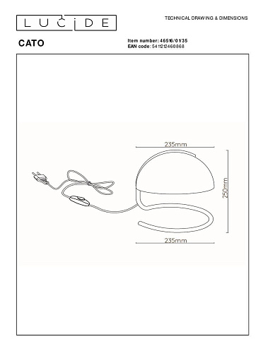Настольная лампа Lucide Cato 46516/01/35