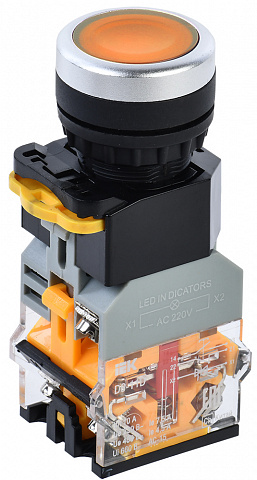 IEK Кнопка D8-11D d=22мм 1з+1р с подсветкой желтая