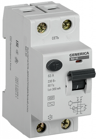 IEK GENERICA УЗО ВД1-63 2Р 63А 300мА