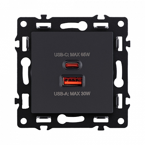 Розетка USB A+C 65W, черный Kollinger Asthetik AS-024BK