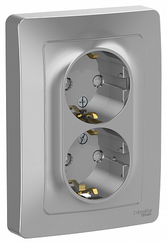 Systeme Electric Blanca внутр Алюминий Розетка 2-ая с/з со шторками, 16А, 250В