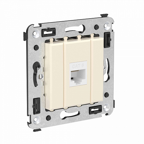 DKC Компьютерная розетка RJ-45 без шторки в стену, кат.6 одинарная, "Avanti", "Ванильная дымка"
