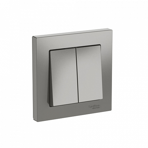Systeme Electric AtlasDesign Сталь Выключатель 2-клавишный, сх.5, 10АХ, в сборе, быстрозажим. клем.