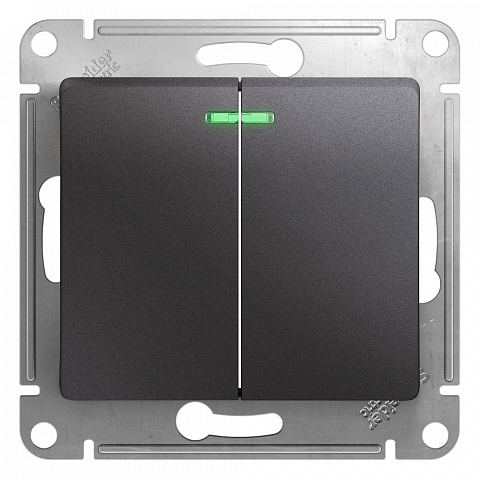 Systeme Electric Glossa Графит Выключатель 2-клавишный с подсветкой, сх.5а, 10AX