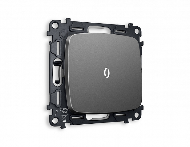MO652015 Комплект механизма 1-кл выключателя с подсветкой 5600K OMEGA Антрацит серый QUANT (OP6520, VM101, G14W)