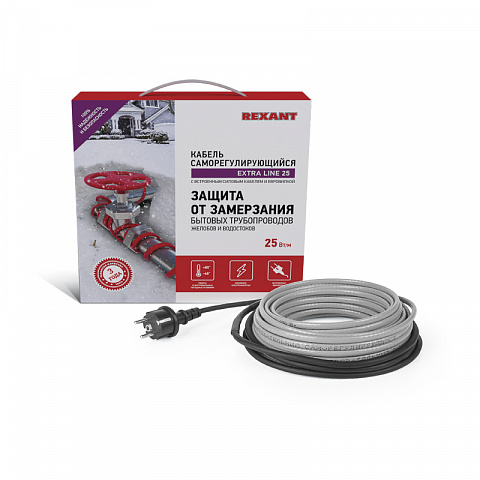 Греющий саморегулирующийся кабель на трубу Extra Line 25MSR-PB 3M (3м/75Вт) Rexant