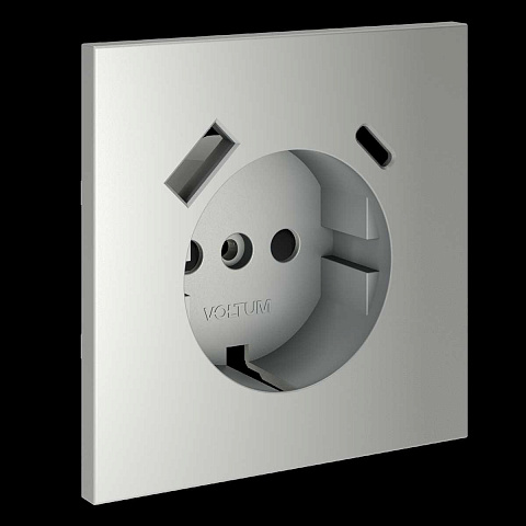 Накладка для розетки с заземлением и защитными шторками с USB A+C S70 (сталь) Voltum VLS001005