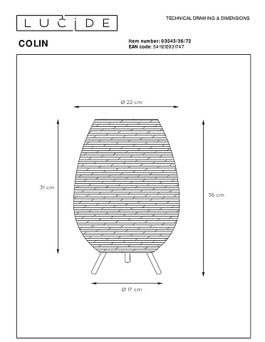 Настольная лампа Lucide Colin 03543/36/72