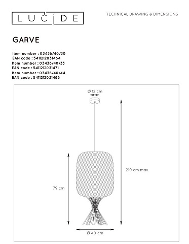 Подвесной светильник Lucide Garve 03436/40/44