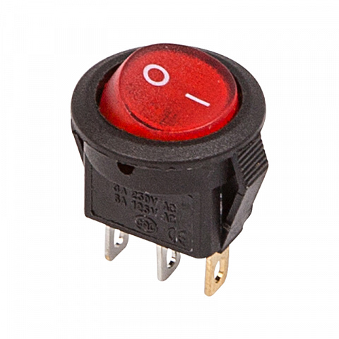 Выключатель клавишный круглый 250V 3А (3с) ON-OFF красный с подсветкой Micro (RWB-106, SC-214) Индивидуальная упаковка 1 шт Rexant