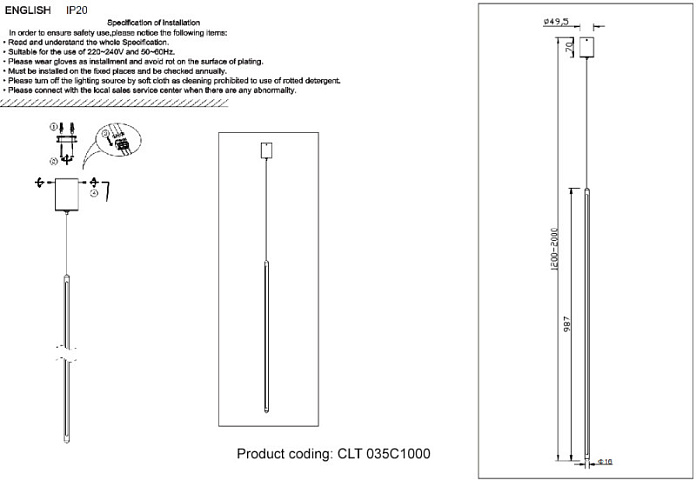 Подвесной светильник Crystal Lux CLT 035C1000 BL