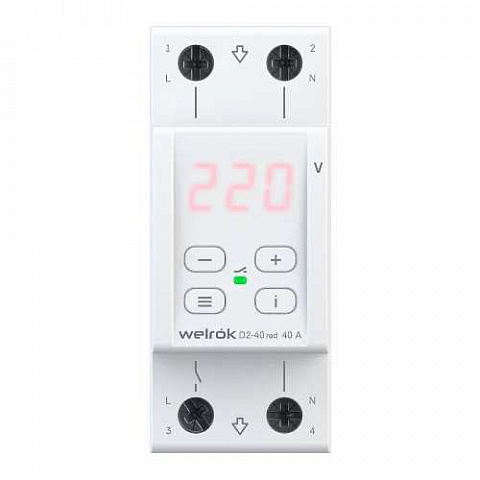 Welrok D2-40 red реле напряжения 40 А (max 50 A) 8 800 ВА, 3х клеммные