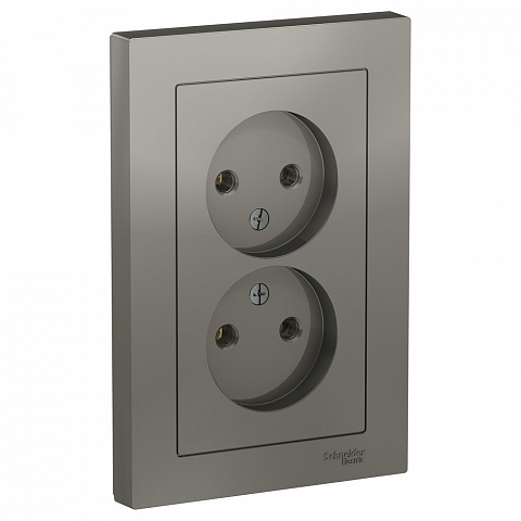 Systeme Electric AtlasDesign Сталь Розетка б/з двойная, 16А, в сборе