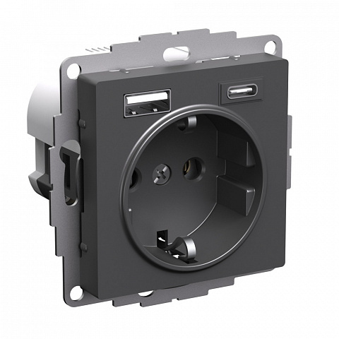 Systeme Electric AtlasDesign Базальт Розетка 16А с 2 USB A+C, 5В/2,4А/3,0А, 2х5В/1,5А, механизм