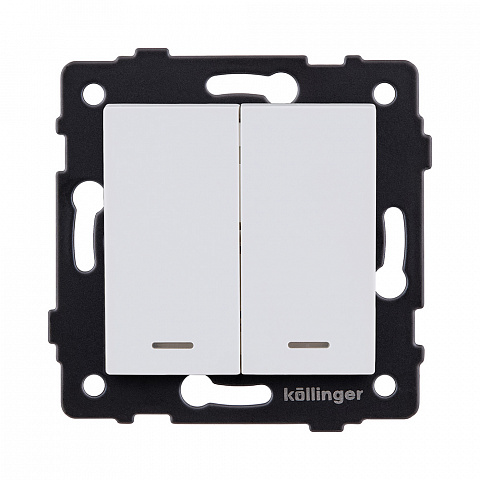 Выключатель 2-клавишный проходной 10А/250В с LED подсветкой, белый матовый Kollinger REA-S-010WM для Aspekt, Eleganz, Reflex