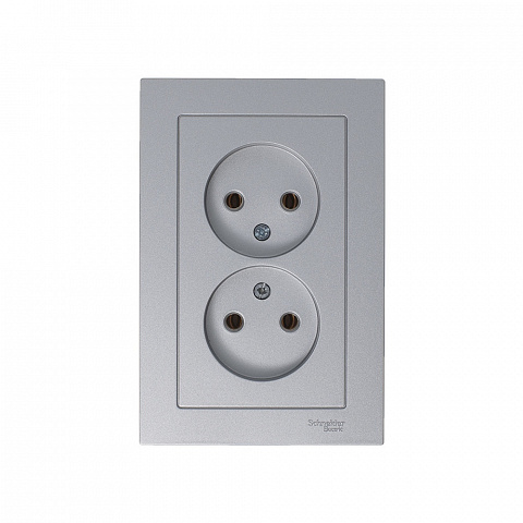 Systeme Electric AtlasDesign Алюминий Розетка б/з двойная, 16А, в сборе