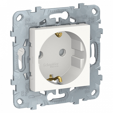 Schneider Electric Unica New Бел Розетка с/з со шторками, винт. зажим, 16А, 250В