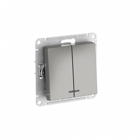 Systeme Electric AtlasDesign Сталь Выключатель 2-клавишный с подсвет.,сх.5а, 10АХ, мех., быстрозажим. клем.