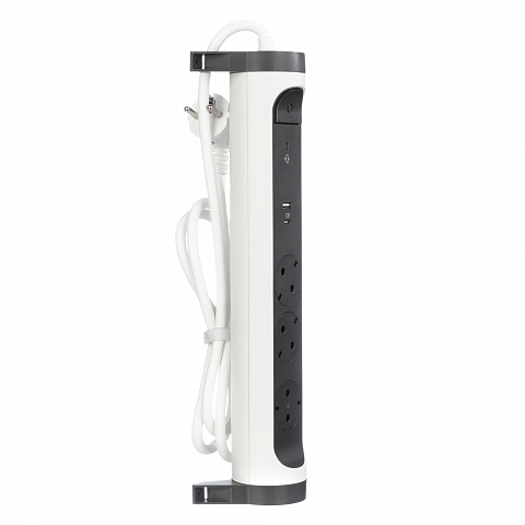 Legrand Revolution Комфорт Бело-черный Удлинитель 3x2К+З с 2xUSB A+C (3А), кабель 1,5м, плоские розетки, УЗИП с индикацией, фиксируемый поворотный бло
