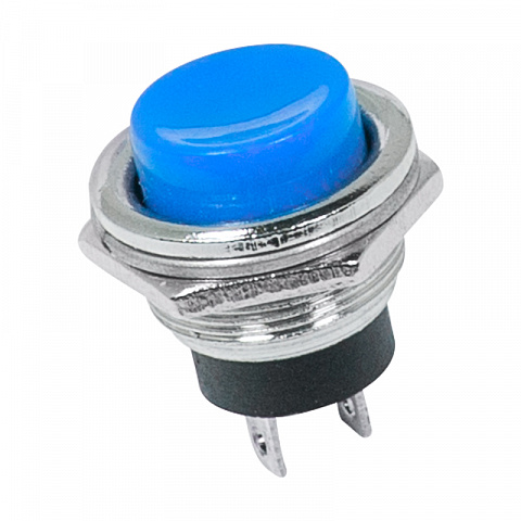 Выключатель-кнопка металл 250V 3А (2с) (ON)-OFF Ø16.2 синяя Rexant