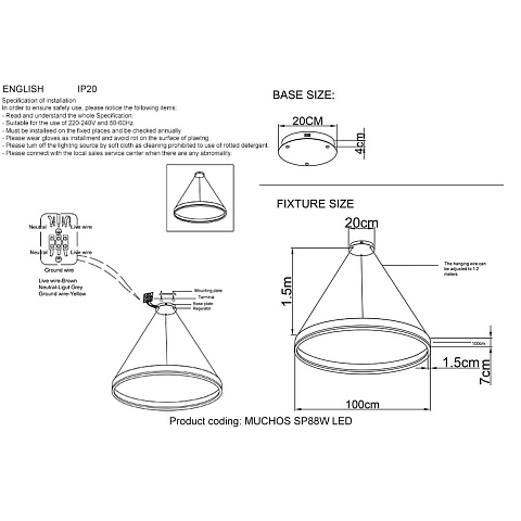 Подвесной светильник Crystal Lux MUCHOS SP88W LED GOLD