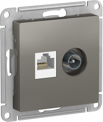 Systeme Electric AtlasDesign Сталь Розетка двойная комп+ТВ, RJ45+TV, кат.5E, механизм