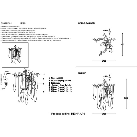 Бра Crystal Lux REINA AP3 GOLD PEARL
