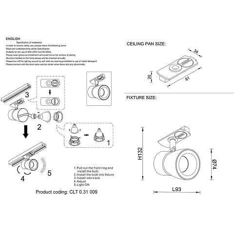 Трековый светильник Crystal Lux CLT 0.31 009 BL-GO