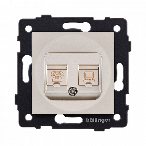 Розетка двойная RJ11 + RJ45 Cat.6, золотой Kollinger REA-011GD для Aspekt, Eleganz, Reflex