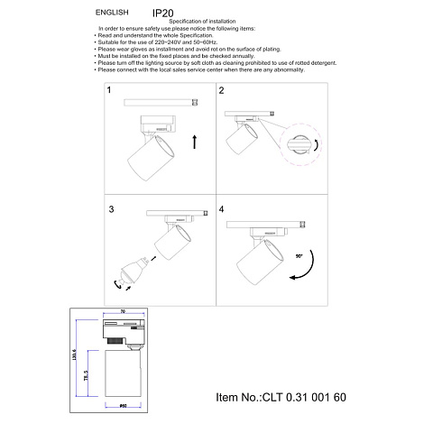 Светильник на шине Crystal Lux CLT 0.31 001 60 BL