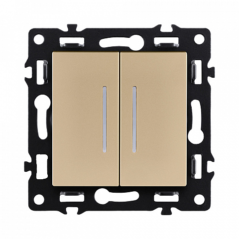 Выключатель 2-клавишный 10А/250В с LED подсветкой, золотой Kollinger Asthetik AS-010GD