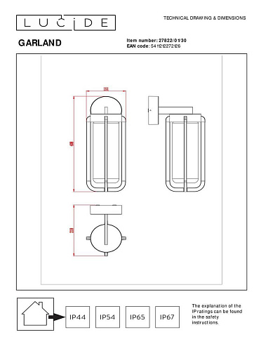 Уличный настенный светильник Lucide Garland 27822/01/30