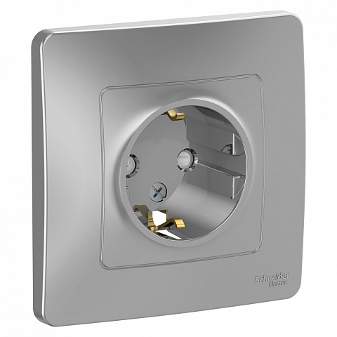 Systeme Electric Blanca внутр Алюминий Розетка с/з со шторками, 16А, 250В