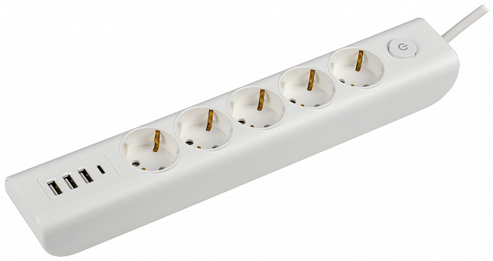 IEK MODERN Удлинитель У05В с/з 2м 3х1мм2 16А/250В USBх4 бел.