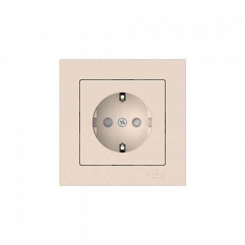 Systeme Electric AtlasDesign Бежевый Розетка с заземлением со шторками, 16А, в сборе, быстрозажим. клем.