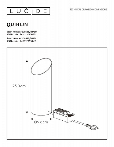 Настольная лампа Lucide Quirijn 09533/01/31