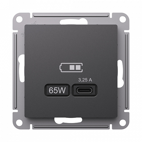 Systeme Electric AtlasDesign Базальт Розетка USB тип-С 65Вт высокоскор.заряд. QC, PD, механизм