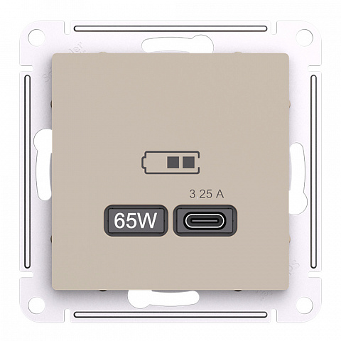Systeme Electric AtlasDesign Песочный Розетка USB тип-C 65Вт высокоскор.заряд. QC,PD, механизм