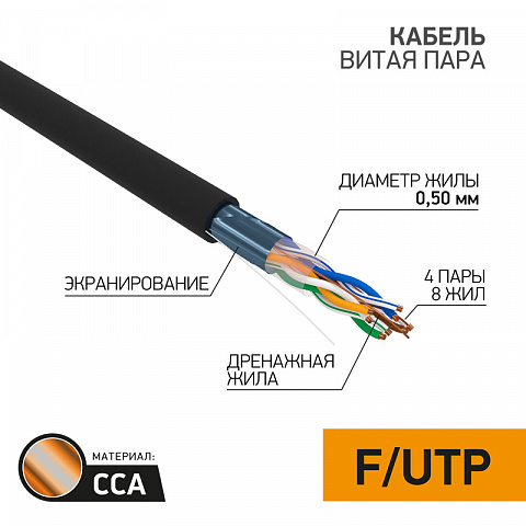 PROconnect Кабель FTP 4PR 24AWG CAT5e OUTDOOR, 305м CCA