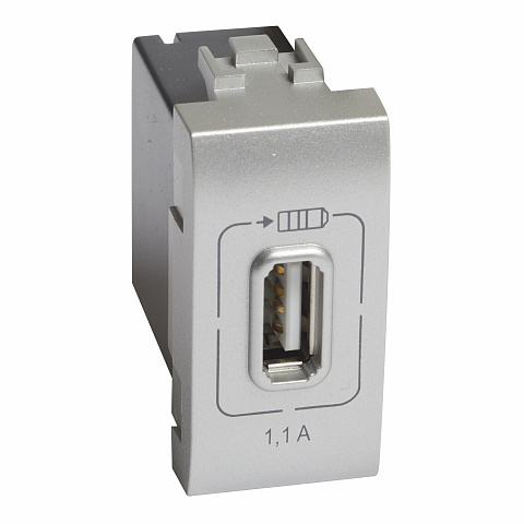 BT LL Алюминий Розетка USB для зарядки мобильных устройств 1,1А 230/5в. 1 модуль.