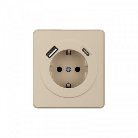 KRANZ ROUND Розетка 1-ая с/з с/у з/ш 16А с USB A+C быстрой зарядки 5В/3А шелк, с 1-пост. рамкой