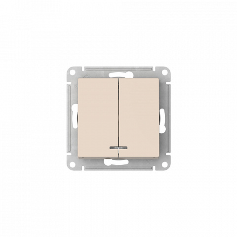 Systeme Electric AtlasDesign Бежевый Выключатель 2-клавишный с подсвет.,сх.5а, 10АХ,мех., быстрозажим. клем.