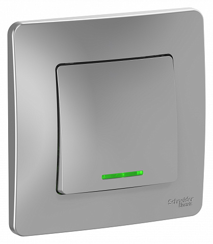 Systeme Electric Blanca внутр Алюминий Переключатель 1-клавишный с подсветкой, 10А, 250B