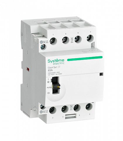 Systeme Electric City9 SET Модульный контактор 4P 4НО 63A, Ручное управление, AC 400В-230В